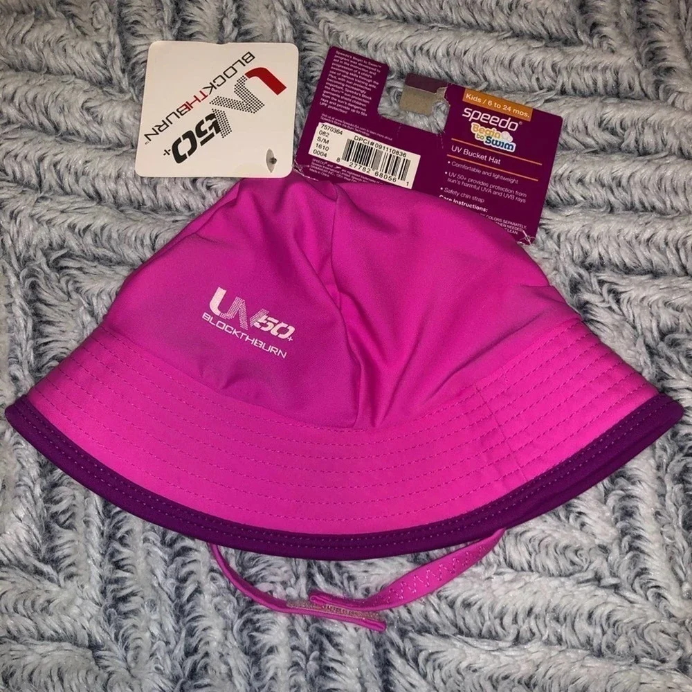 NWT Speedo Baby Girls UV50+ Pink Purple Bucket Hat 6-24 Months